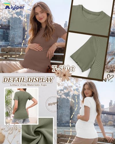 Riyiper 4 Pack Maternity Ribbed Knit Shirts for - color: Gray Green, Brown, White, Black, size: Small