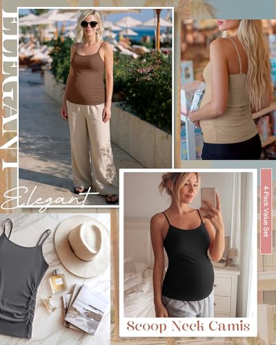 4 Pack Maternity Tank Tops - color: Dark Gray, Apricot, Coffee, Black, size: Large