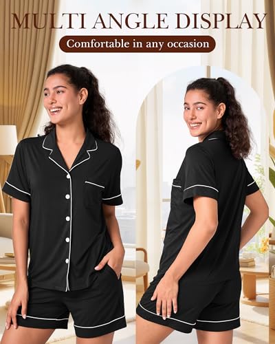 BAMBOO COOL Women's Pajama Set 2 Piece Button Down - color: A-black, size: Medium