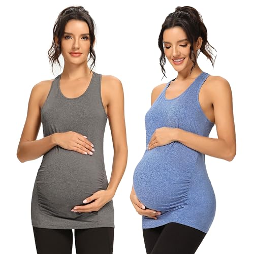 Ecavus 3PCS Women's Maternity Tank Tops Racerback Workout Maternity Clothes - color: 03-black/Grey/Blue, size: Small