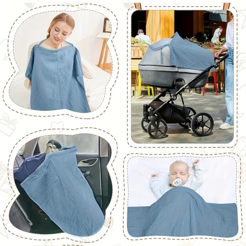Cotton Nursing Cover, Breathable Muslin Breastfeeding Privacy Apron, Lightweight Nursing Shawl with Adjustable Strap (Green)