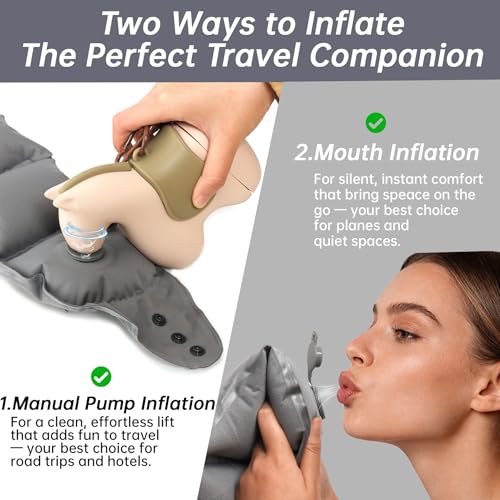 InfInflatable Travel Neck Pillow Built-in Pump & Cute Storage Bag - color: Gray