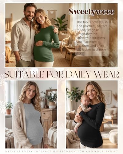 3 Pack Women's Maternity Long Sleeve Cotton Shirts - color: Black, Army Green, Light Gray, size: Medium