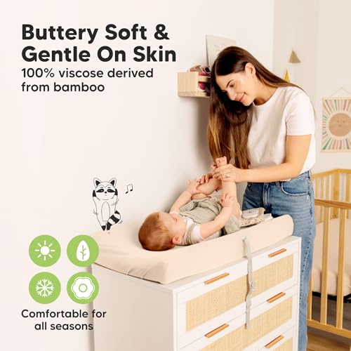 2-Pack Baby Changing Pad Cover for Girl, Boy, 34x18 (Cameo) - color: Cameo, size: Viscose derived from Bamboo