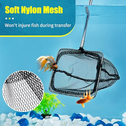 AQUANEAT Aquarium Net with Extendable Long Handle, Adjustable Wastes Skimming Cleaning Tools for Fish Tanks - size: 8 Inch