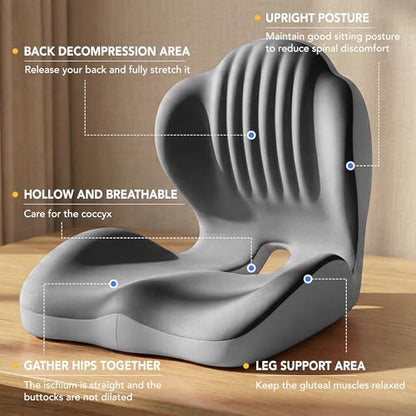 Ergonomic Seat Cushion with L-Shaped Design for Office Chair (Grey) - color: Grey