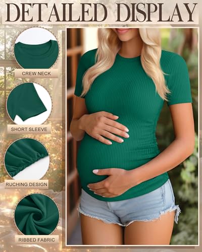 Ficerd 3 Pack Women's Short Sleeve Maternity Shirts - color: Green, White, Black, size: Large