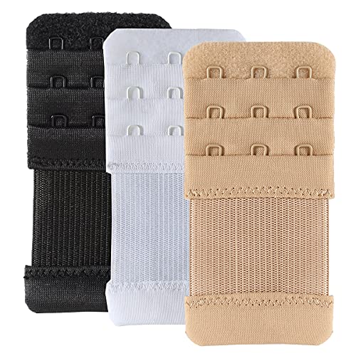 Bra Extender 3 Hook Elastic Stretchy Bra Band Extension 3pcs-Pack - color: Black, Beige, White, 0.5inch(1.3cm)