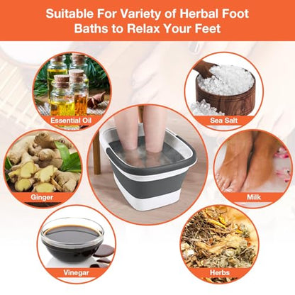 Collapsible Foot Soaking Tub, Foot Spa Bath Basin w/Acupressure Points - color: Gray