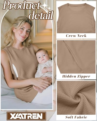 Xaatren 3 Pack Nursing Tank Tops for Breastfeeding - color: Black, White, Khaki, size: Medium
