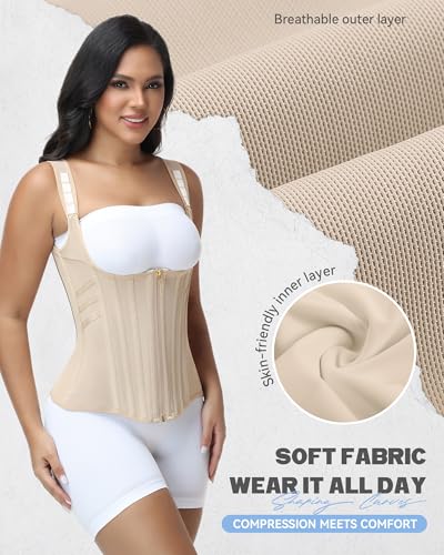 SHAPSHE Waist Trainer for Women Tummy Control Corset Back Support Tan XS
