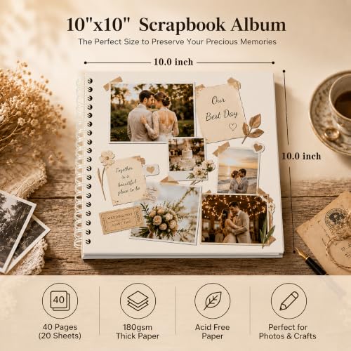 10x10 Inch DIY Scrapbook Album 40 Pages (20 Sheets), Hardcover Kraft Paper - color: Cream, size: 20 Sheets/40 Pages