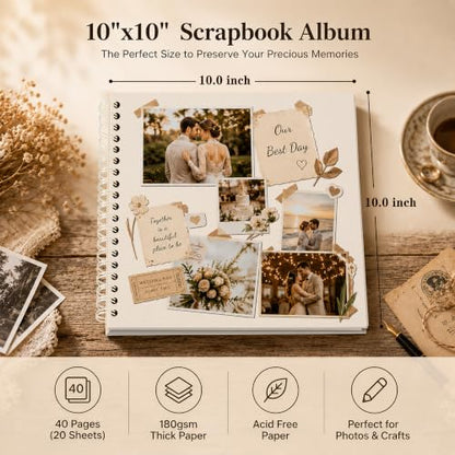 10x10 Inch DIY Scrapbook Album 40 Pages (20 Sheets), Hardcover Kraft Paper - color: Cream, size: 20 Sheets/40 Pages
