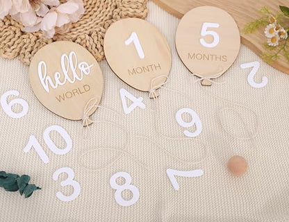 Balloon First Year Milestone Wooden Board-Newborn Monthly Announcement