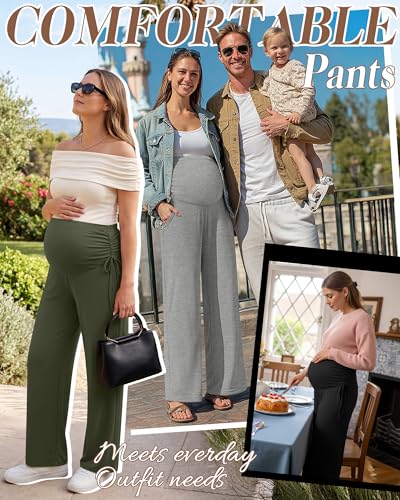 Neer 3 Pack Women's Maternity Lounge Wide Leg Pants - color: Light Gray, Army Green, Black, size: Small