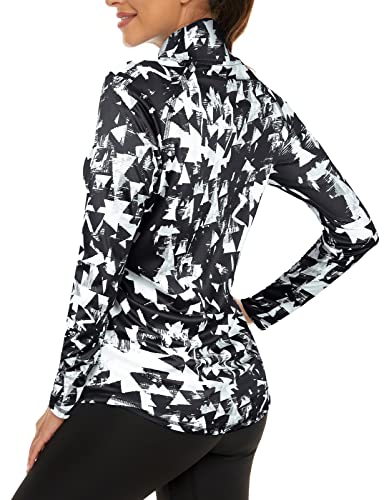 LURANEE Womens UPF 50+ Long Sleeve 1/4 Zip Pullover Athletic Hiking Running Workout Tops - color: Geometry Black, size: Small