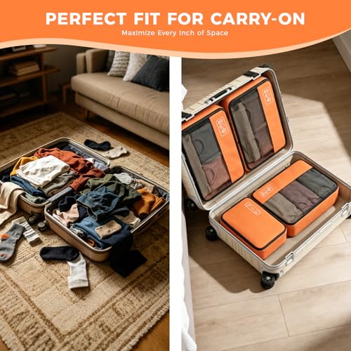 8-Piece Compression Packing Cubes for Travel Carry On, Luggage Organizers - color: Orange-8 Set