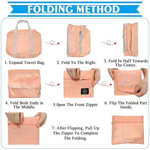 Travel Bag 2PCS Foldable Duffle Tote Weekender Overnight Luggage Bag - color: Pink+Red