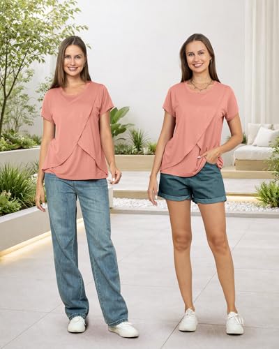 Rnxrbb 3 Pack Nursing Tops for Women Maternity Breastfeeding Shirts - color: Flecking Grey&black&pink, size: X-Large