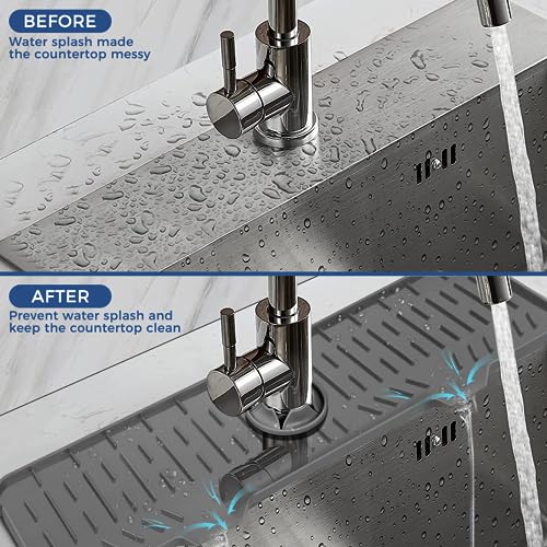 24" Splash Guard Plus Size Silicone Sink Faucet Drying Mat Handle Drip Catcher Tray Dish Sponge Holder Kitchen Accessories Protector Home Organization Gadgets Organizer - size: Grey(1Pack): 23.4"x5.7"