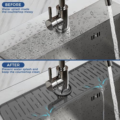 24" Splash Guard Plus Size Silicone Sink Faucet Drying Mat Handle Drip Catcher Tray Dish Sponge Holder Kitchen Accessories Protector Home Organization Gadgets Organizer - size: Grey(1Pack): 23.4"x5.7"