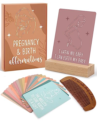 Levfla Pregnancy and Birth Affirmation Cards Wooden Engraved Labor Comb - size: Affirmation Cards & Comb