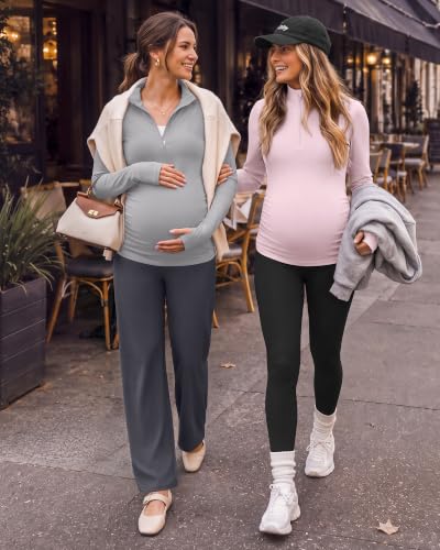 G4Free Lightbreeze Maternity Shirts Long Sleeve Quarter Zip Pregnancy Top - color: Gray, size: Medium