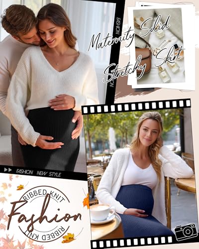Neer 3 Pack Women's Ribbed Knit Maternity Skirts - color: Fuchsia, Navy Blue, Black, size: Medium