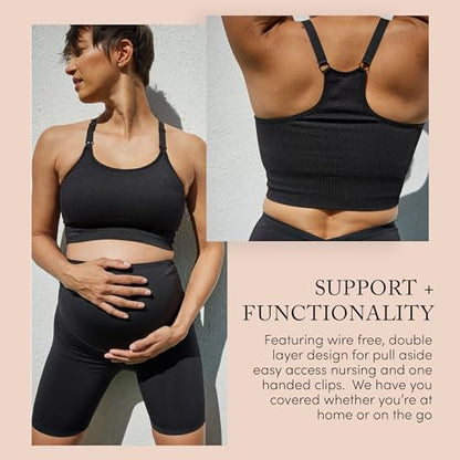 Ingrid & Isabel - Seamless Maternity and Nursing Sports Bra - color: Black, size: X-Small