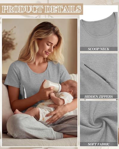Huukeay 3 Pack Women's Nursing Shirts - color: Black, Gray, White, size: X-Large