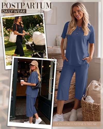 2 Pack Maternity Lounge Outfits - color: Black, Haze Blue