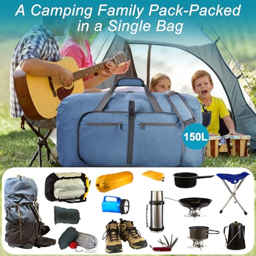 Felipe Varela Foldable Duffle Bag for Travel Weekend Overnight Gym Camping - color: D Blue, size: 85L