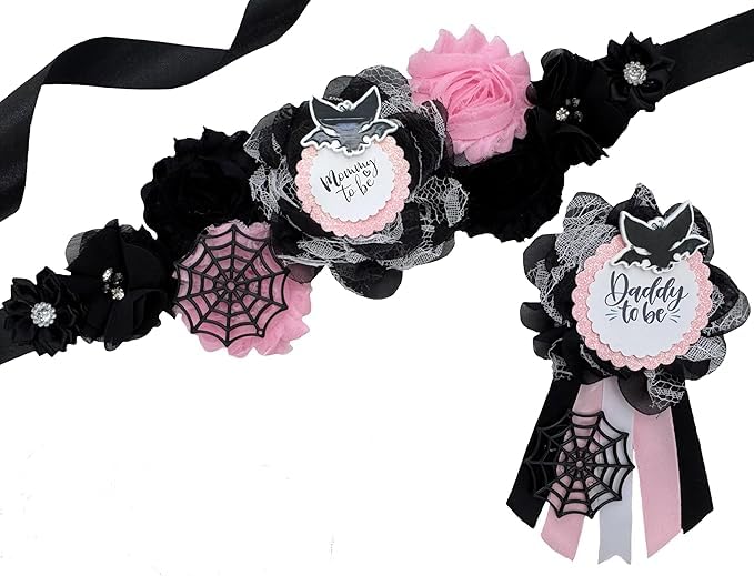 Gothic Pink Bat Baby Shower Sash & Pin Set