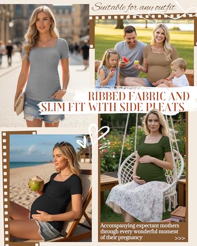 Huukeay 4 Pack Women's Short Sleeve Maternity Shirts - color: Black, Heather Gray, Khaki, Army Green, size: X-Large