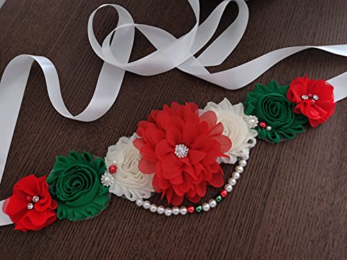 Unique pearls maternity sash for baby shower gender reveal - color: Christmas