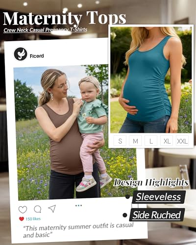 Ficerd 4 Pcs Womens Maternity Sleeveless Tank Tops - color: Dark Turquoise, Purple, Coffee, Black, size: XX-Large