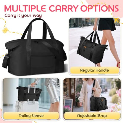 Duffle Bag for Travel with Trolley Sleeve, Gym Bag, Black - color: Black