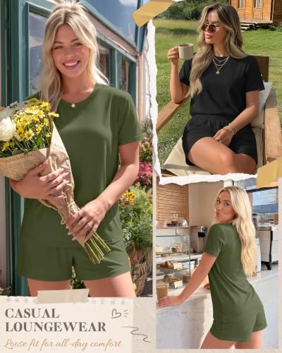 Riyiper 2 Packs Women's Nursing Pajamas Set - color: Army Green, Black, size: Medium