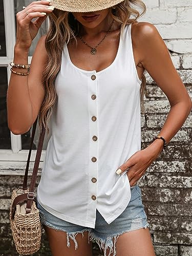 SweatyRocks Women's Scoop Neck Button Up Tank Top Casual - color: White, size: Large