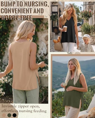 3 Pack Womens Maternity Nursing Tank Top - color: Khaki, Army Green, Black, size: Large