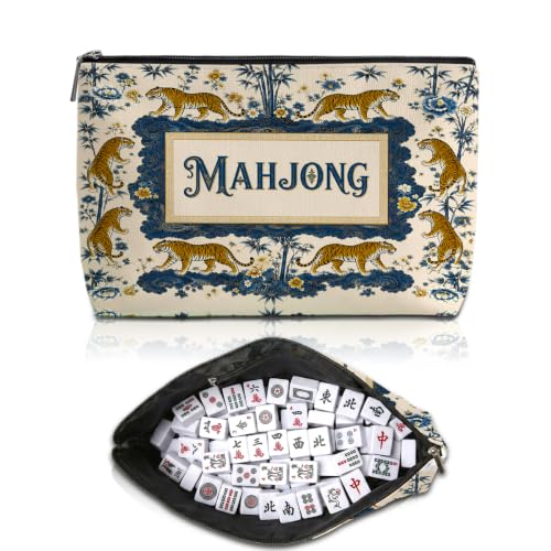 Blue Gold Chinoiserie Mahjong Tile Bag Tiger Peony Makeup Bag (Case Only) - color: Multicolor 1810