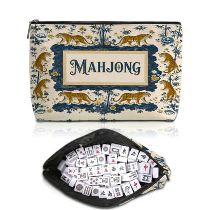 Blue Gold Chinoiserie Mahjong Tile Bag Tiger Peony Makeup Bag (Case Only) - color: Multicolor 1810