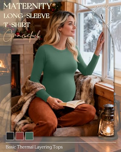 3 Pack Women's Thermal Maternity Shirts - color: Brick Red, Emerald, Black, size: XX-Large
