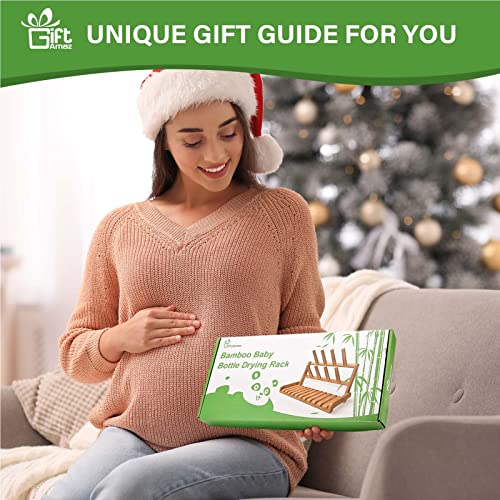 GiftAmaz Bamboo Baby Bottle Drying Rack, Space Saving Bottle Holder Dryer