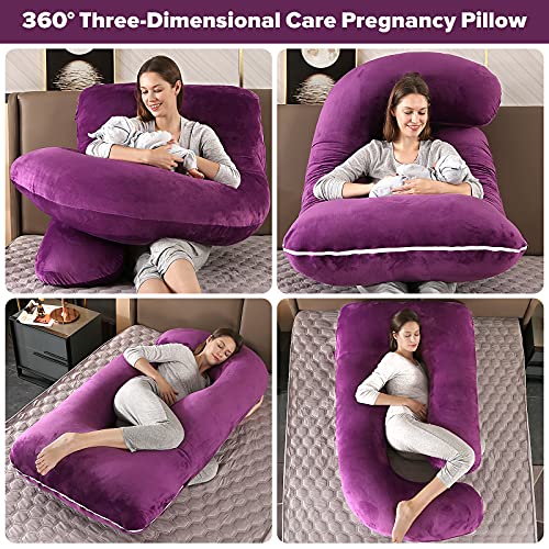 Elover U Shaped Pregnancy Pillow,Full Body Maternity Support - color: Velvet-dark Purple