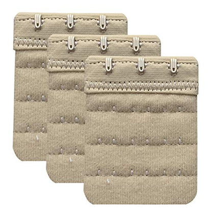 Women Pack of 3 Soft Comfortable 3 Hooks Bra Extender,2.4"x 2.3" - color: Beige, 1/2 Inch Spacing