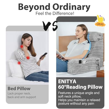 ENITYA 22" XL Back Pillow for Bed Sitting Up with Armrests & Big Pockets - color: Light Grey, size: XL(5'3"-5'11")