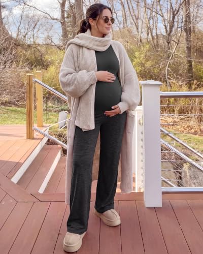 G4Free EverGoing Maternity Pants Over the Belly Pregnancy Work Trousers - color: Charcoal Heather, size: Medium