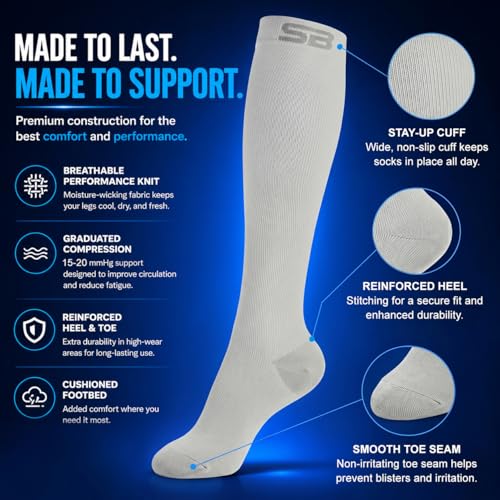 SB SOX 3-Pair Compression Socks (15-20mmHg) - color: 03 – Solid Gray, size: XXL