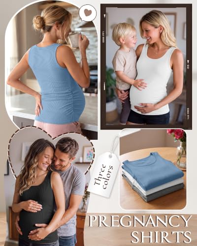 Riyiper 3 Pack Women's Maternity Tank Tops - color: Light Heather Gray, White, Sky Blue, size: XX-Large